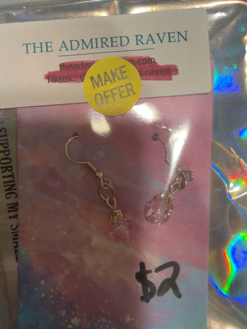 Pink Crackle Glass Drop Earrings